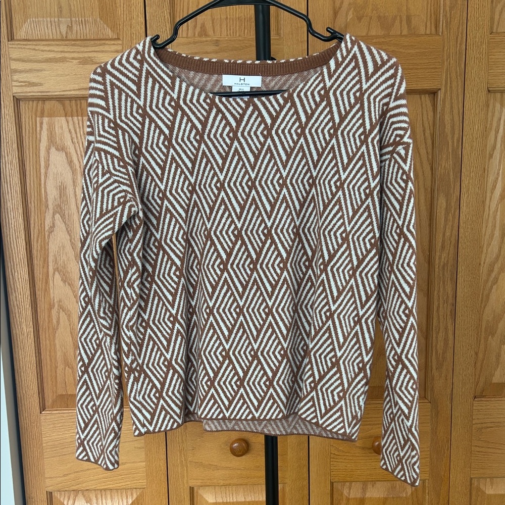 Halston Brown and White Geometric Sweater